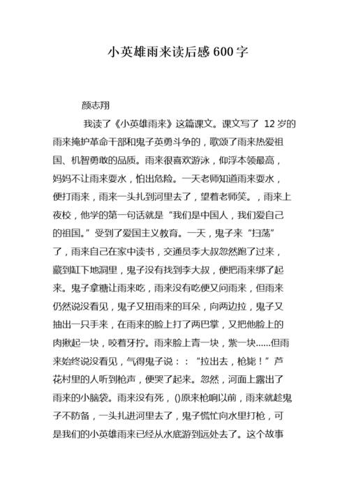 小英雄雨来读后感500字