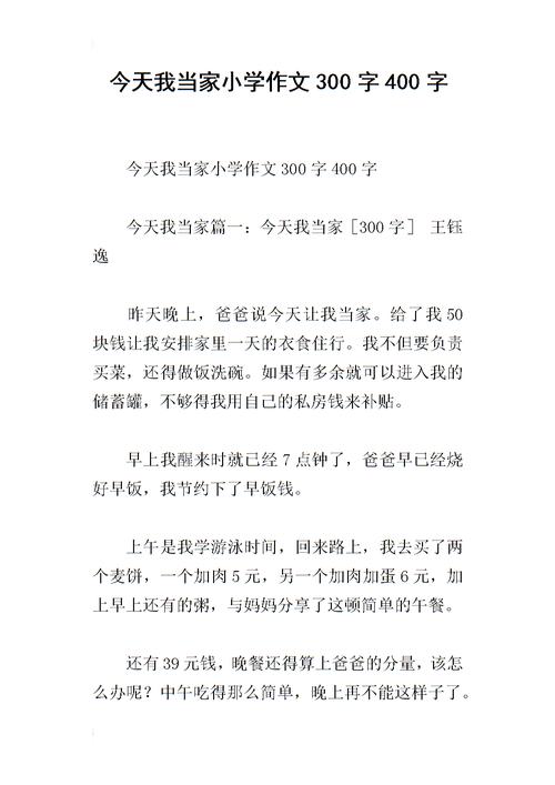 今天我当家作文(今天我当家作文400字)（今天我负责家庭作文（今天我负责家庭作文400字）文章)