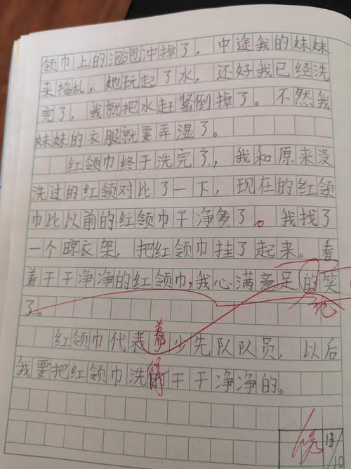 洗红领巾作文