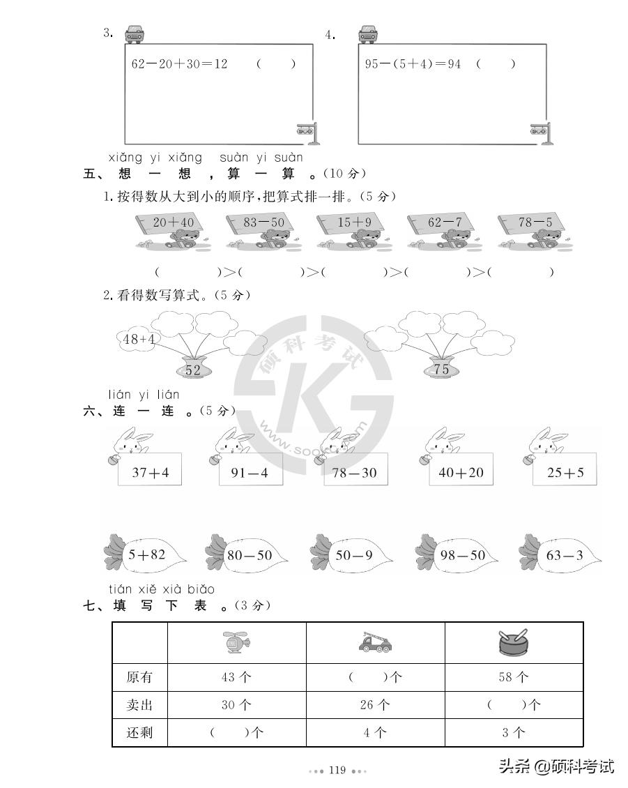 2022春！一年级语文、数学《下册》第六单元检测试卷四套，收藏好