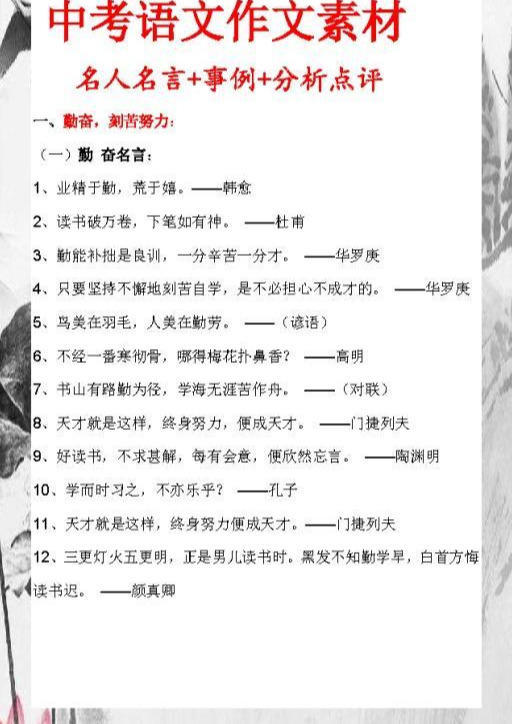 初中语文：名人名言+经典事例大全，放在作文里太亮眼，期末必备