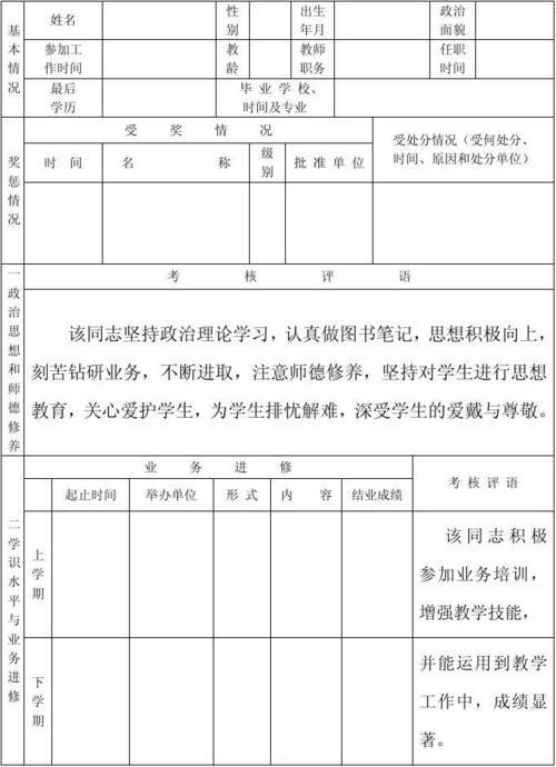 教师考核工作登记表