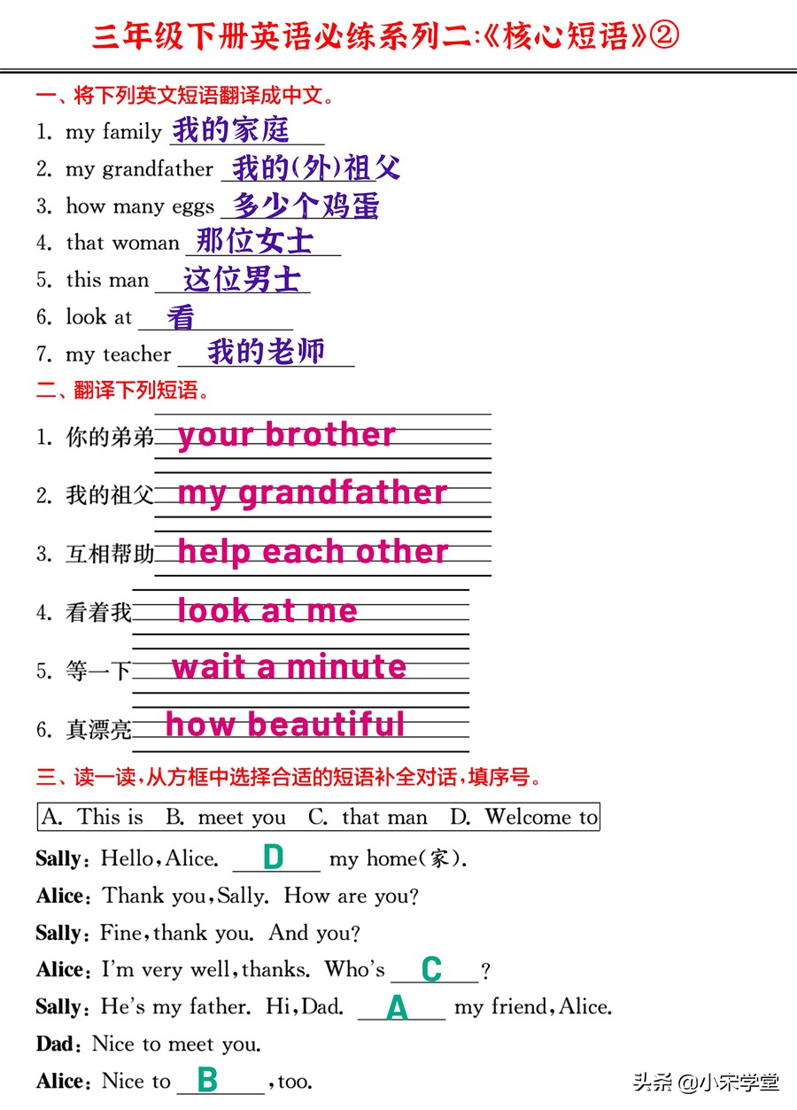 22春新!三年级下英语《重点单词+核心短语+经典句型》必练密卷