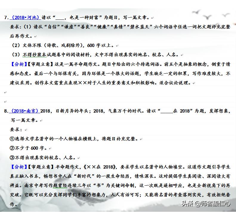 中考作文新型热门命题方式：精选20地市中考真题（附立意分析）