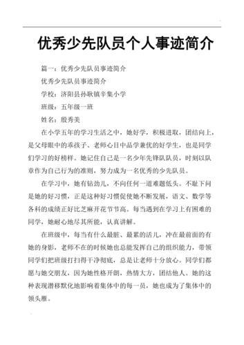 一星章少先队员主要事迹简介