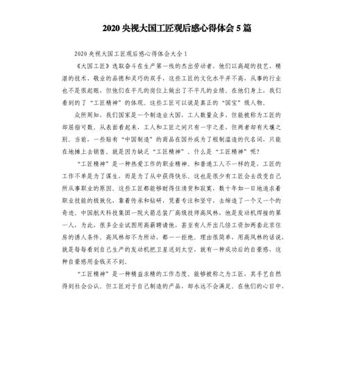 大国工匠观后感2000字