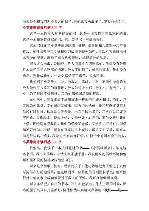 小英雄雨来读后感