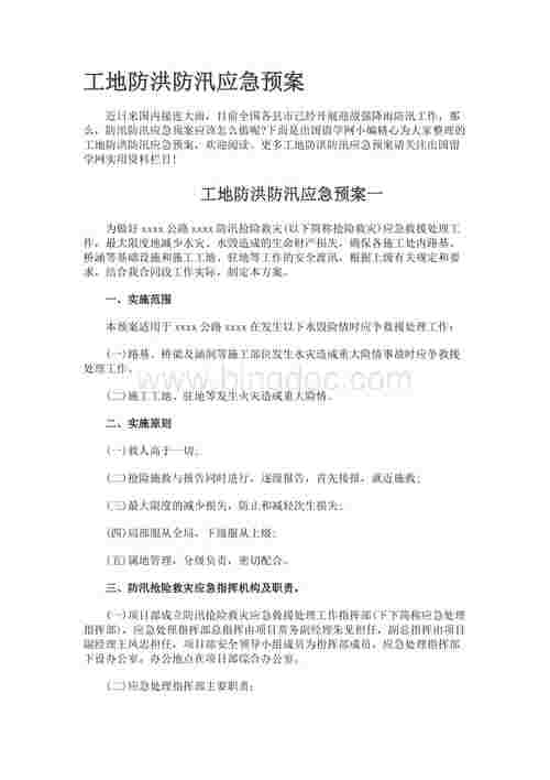 防洪应急预案应急措施