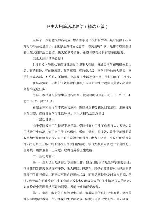 卫生大扫除活动总结